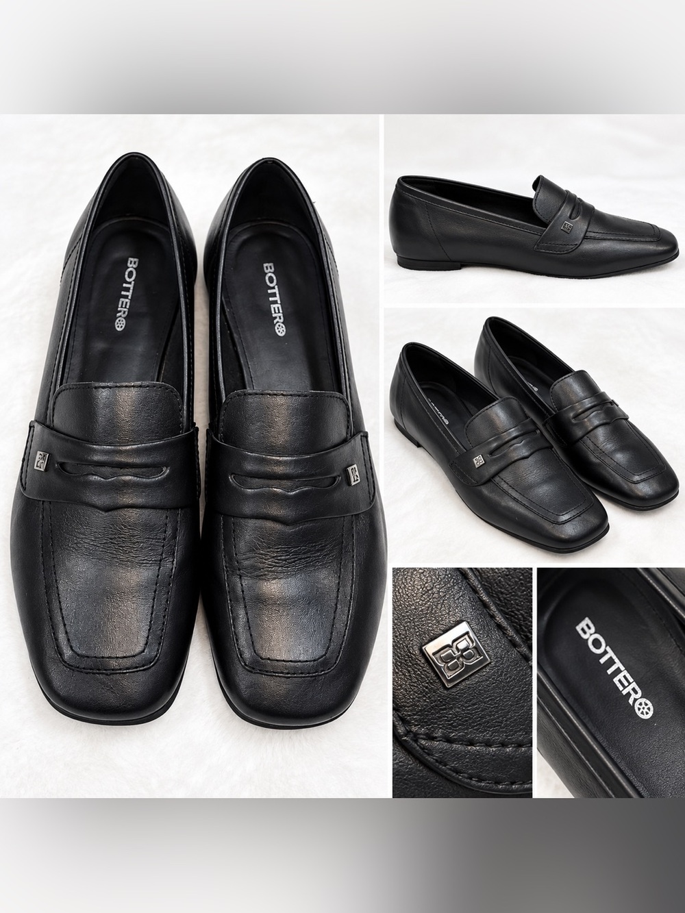 Bottero 348303 Black Leather Square Toe Penny Loafers Women’s Size 10